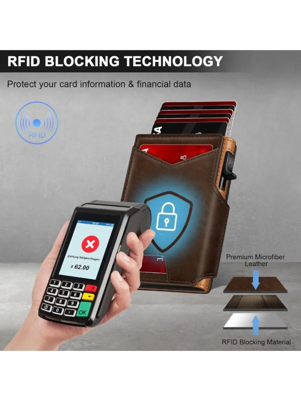 Slim Minimalist Wallet for Men - RFID Blocking, Pop-Up Card Holder, ID Window